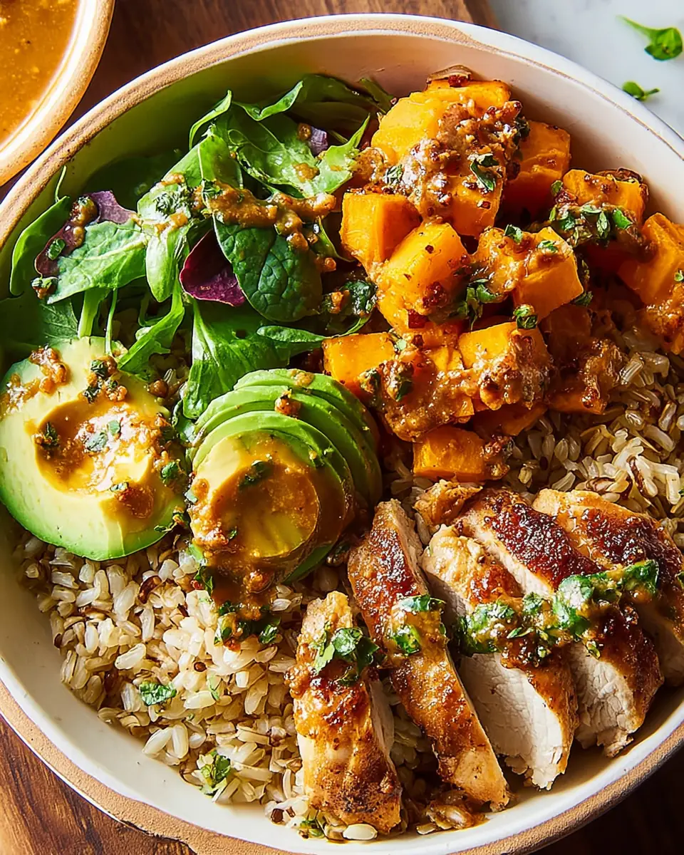 A delicious plate of Peanut Chicken Protein Bowls