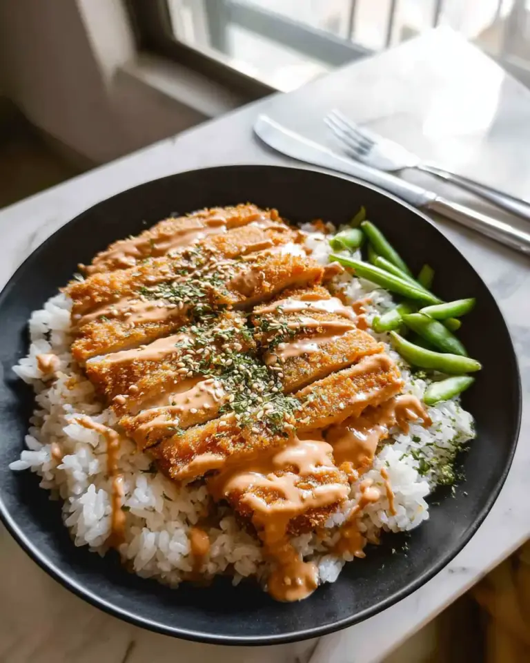 A delicious plate of Air Fryer Chicken Katsu Rice Bowl