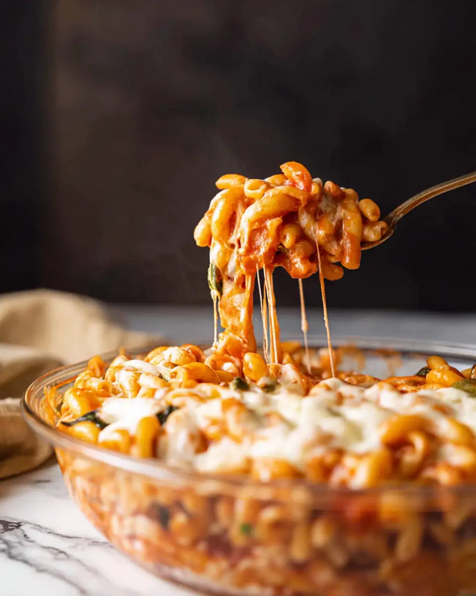 A delicious plate of Air Fryer No-Boil Baked Pasta