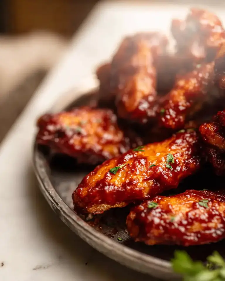 A delicious plate of Air Fryer Spicy BBQ Chicken Wings