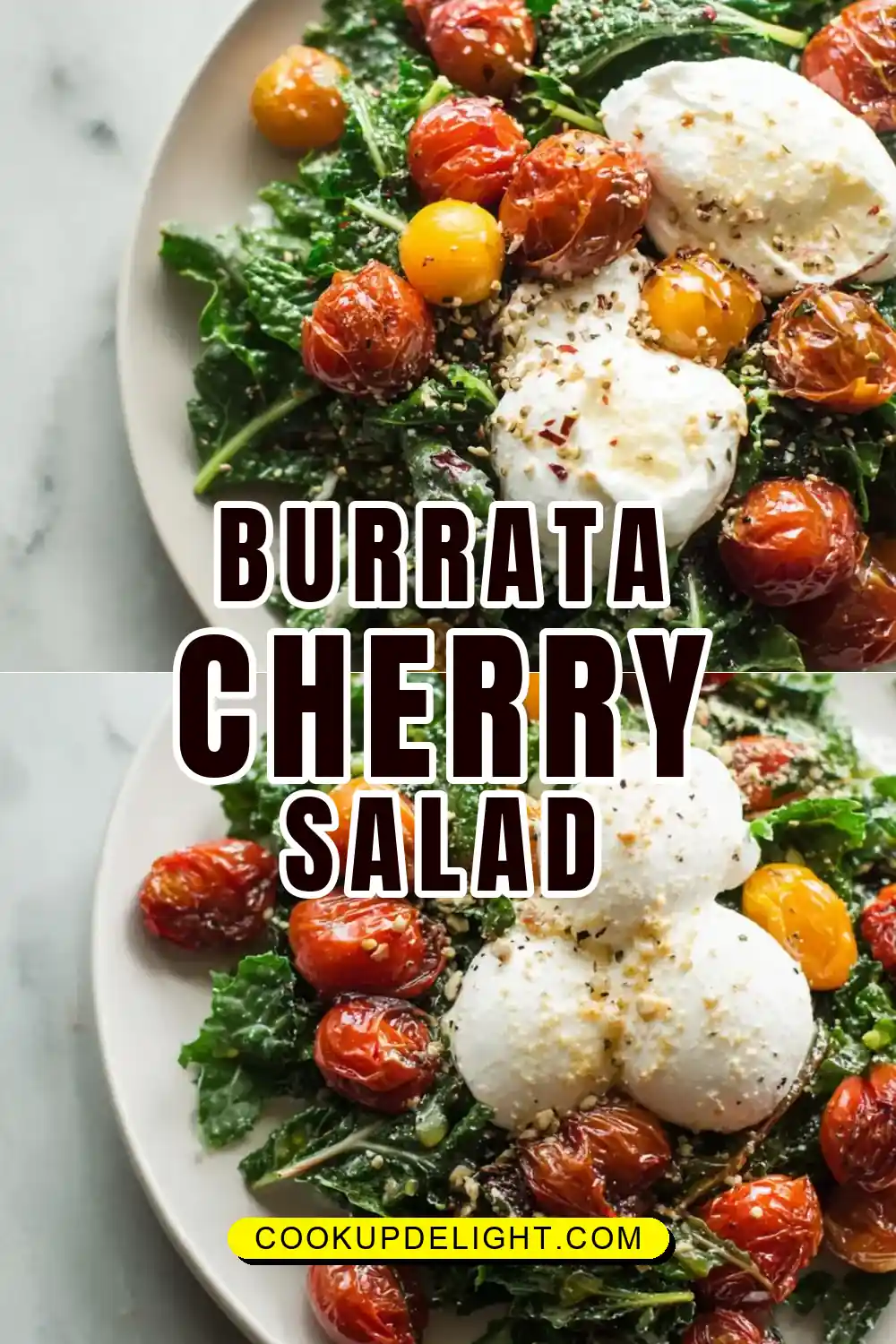 Kale Salad with Burrata and Roasted Cherry Tomatoes