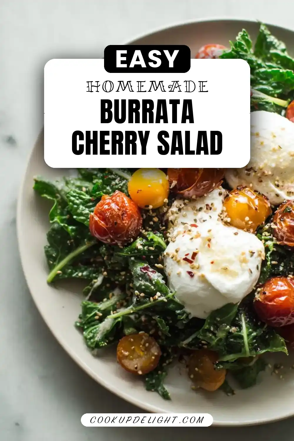 Kale Salad with Burrata and Roasted Cherry Tomatoes