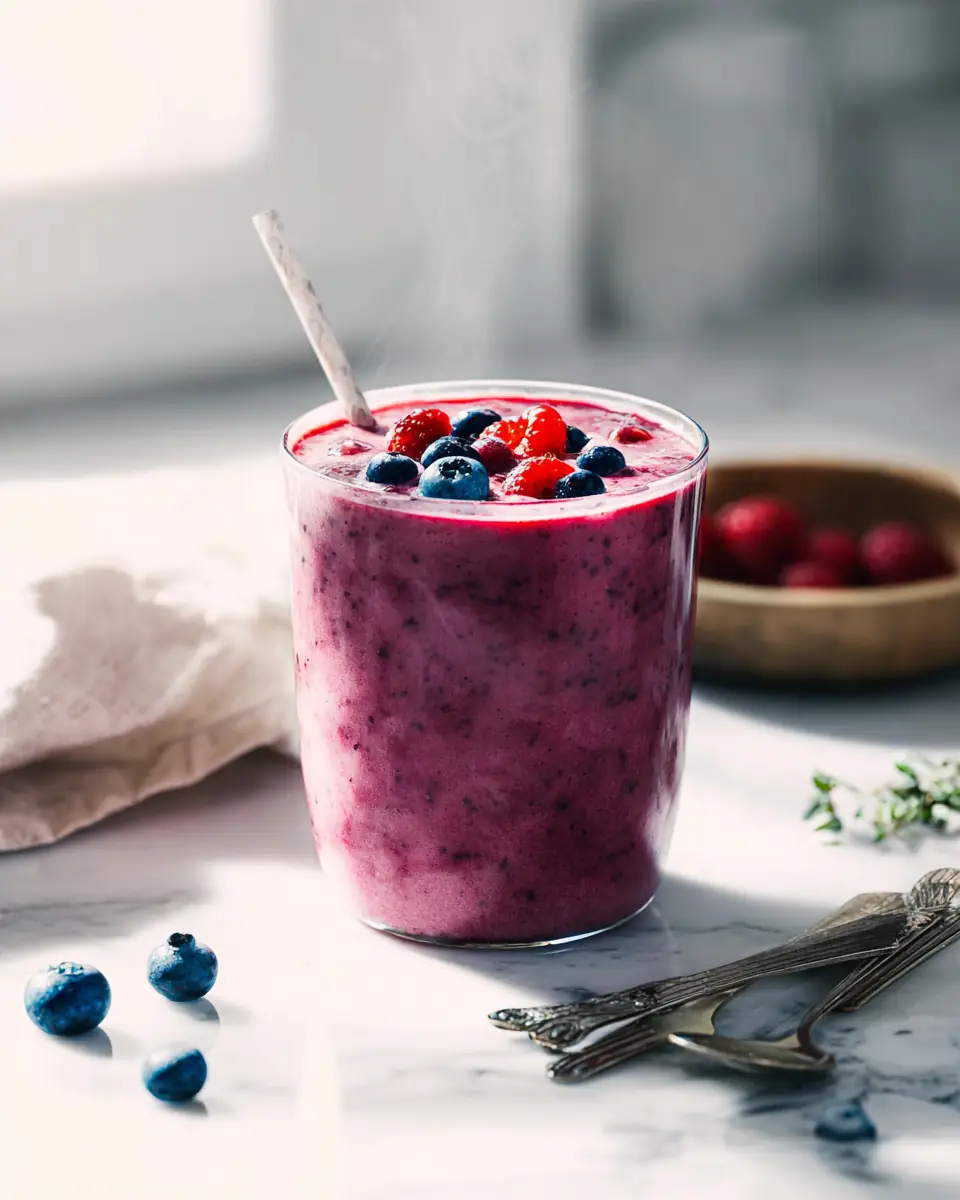 A delicious plate of Blueberry Raspberry Smoothie