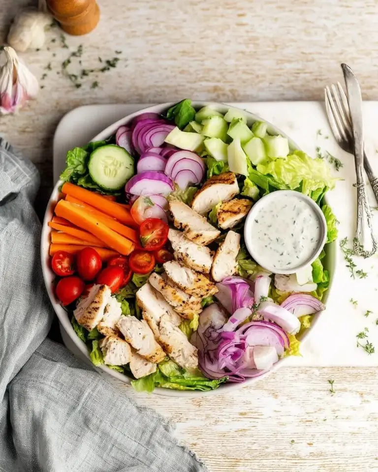 A delicious plate of Chicken Garden Salad with Ranch Dressing