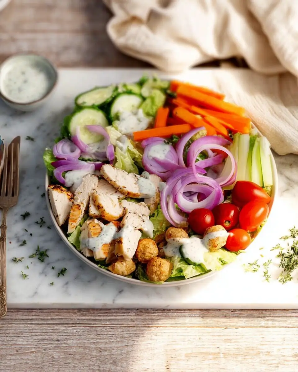 A delicious plate of Chicken Garden Salad with Ranch Dressing