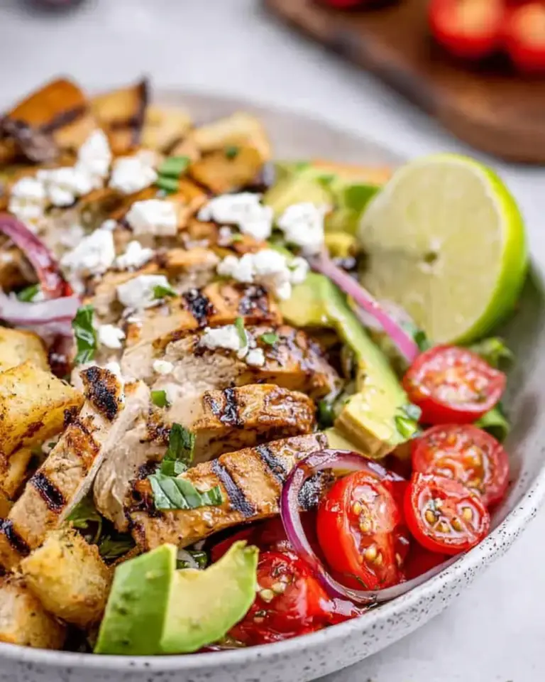 A delicious plate of Grilled Avocado Chicken Salad
