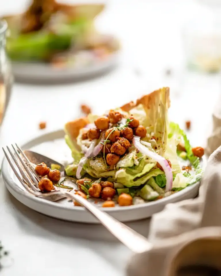 A delicious plate of Mediterranean Chickpea Wedge Salad