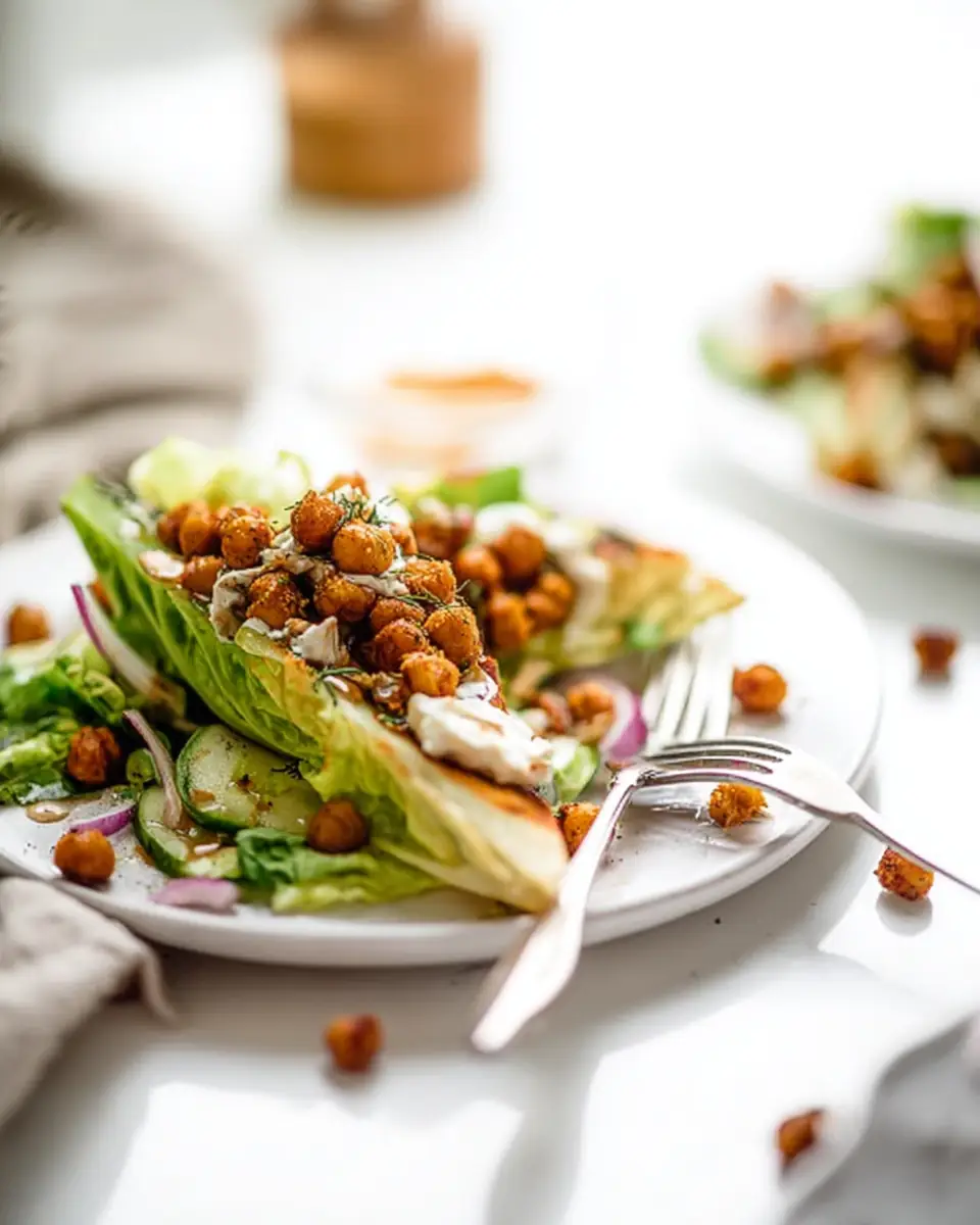 A delicious plate of Mediterranean Chickpea Wedge Salad