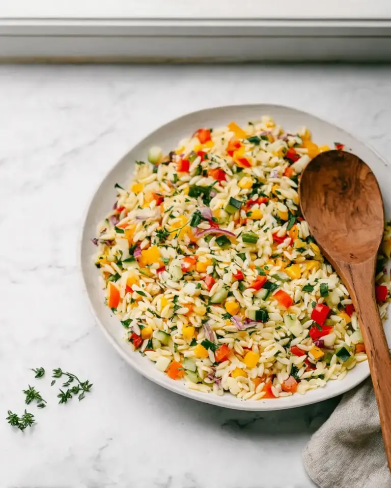 A delicious plate of Mediterranean Orzo Salad