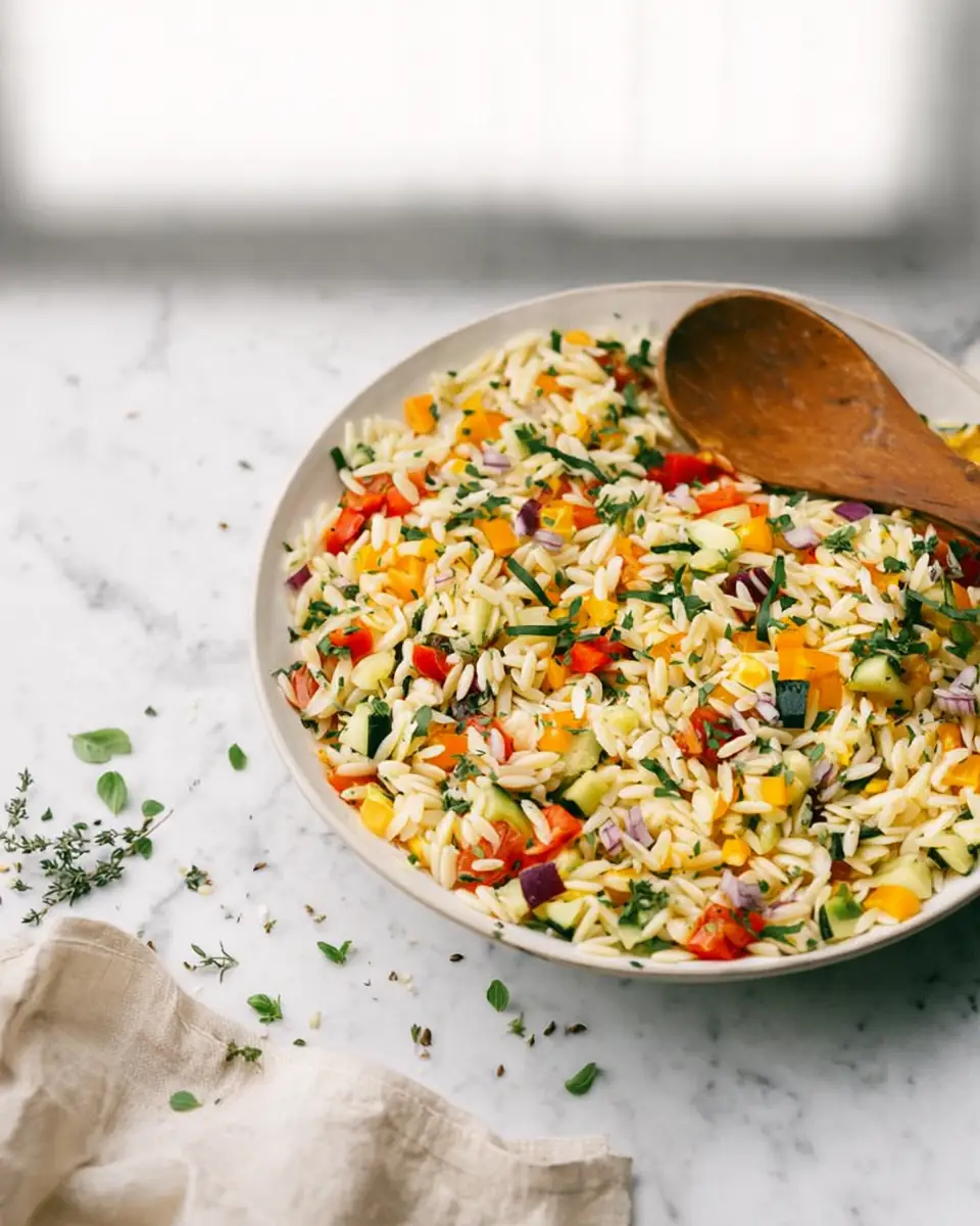 A delicious plate of Mediterranean Orzo Salad