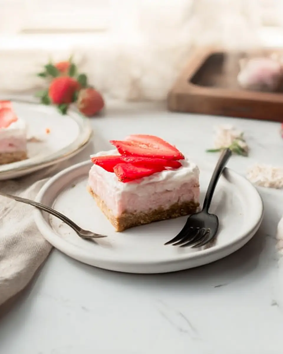 A delicious plate of Strawberry Cheesecake Bars Recipe