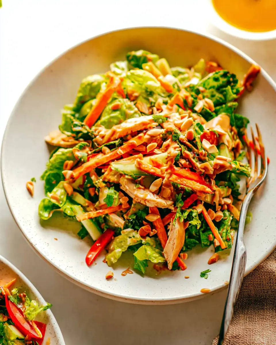 A delicious plate of Thai Crunch Salad with Peanut Dressing