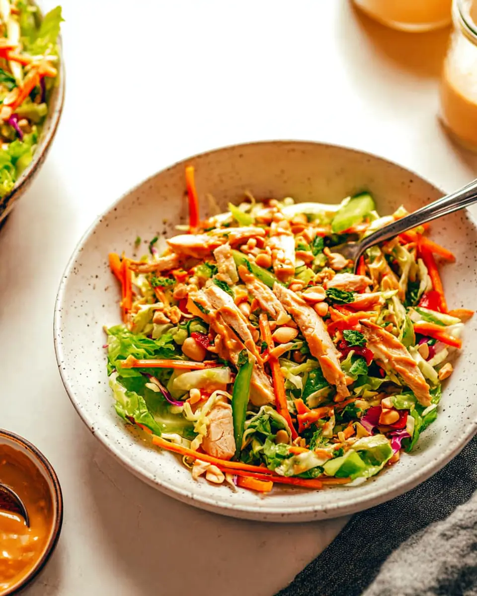A delicious plate of Thai Crunch Salad with Peanut Dressing