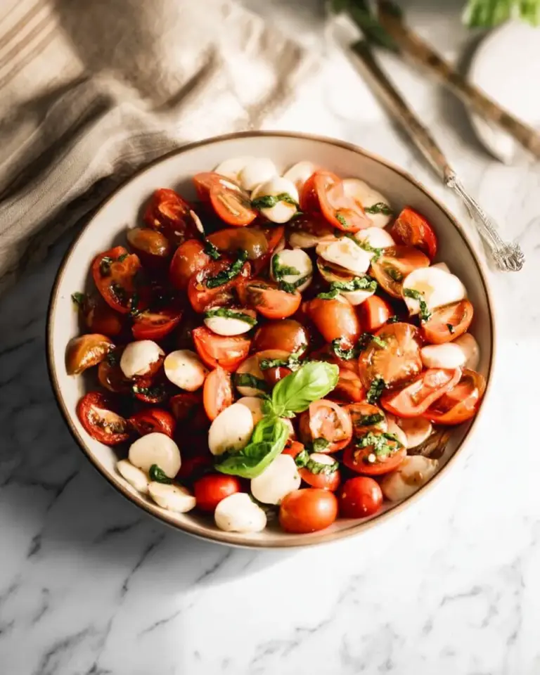 A delicious plate of Tomato and Mozzarella Caprese Salad