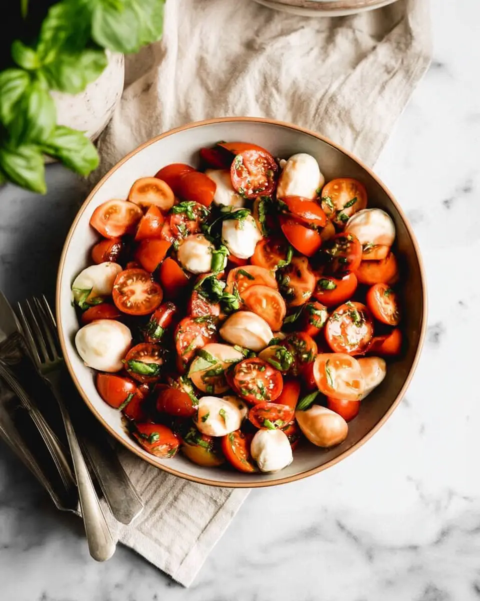 A delicious plate of Tomato and Mozzarella Caprese Salad