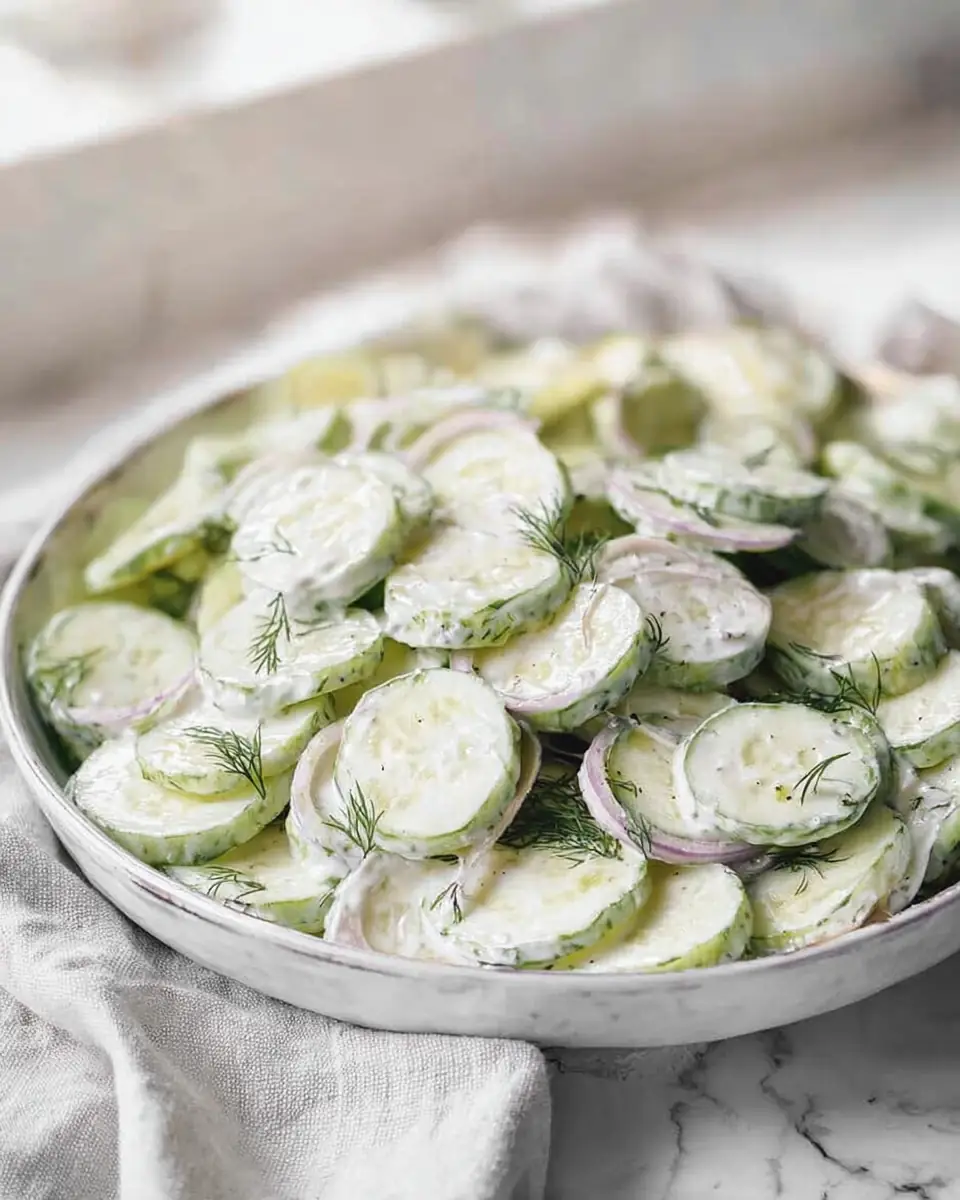 A delicious plate of Creamy Cucumber Salad