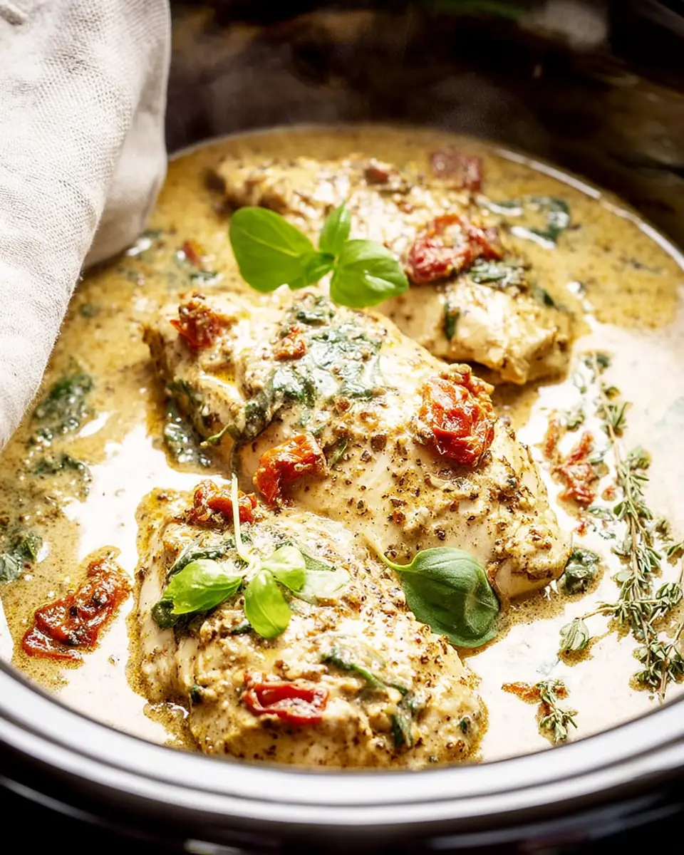 A delicious plate of Crock Pot Tuscan Chicken