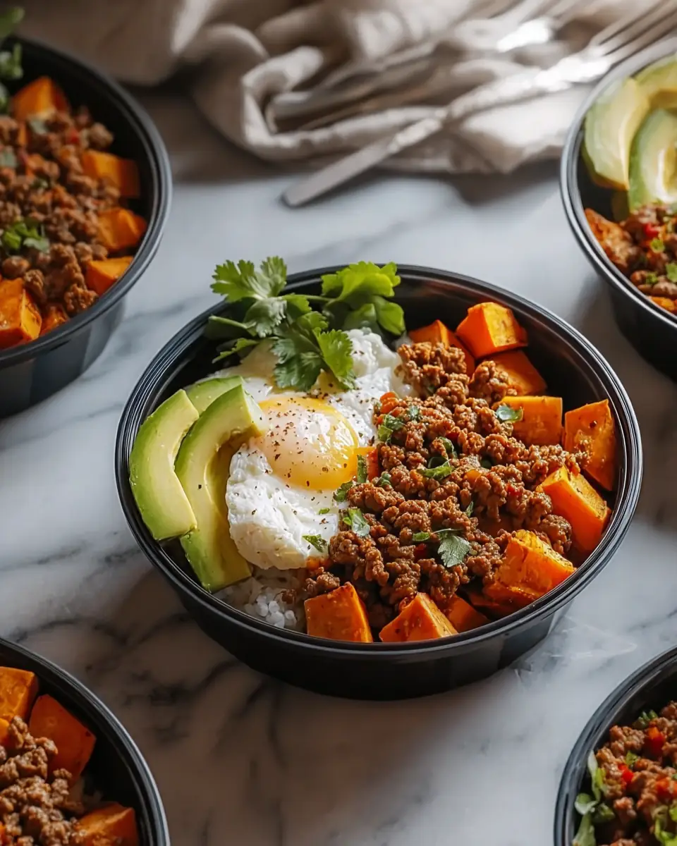 A delicious plate of Hot Honey Ground Beef Sweet Potato Bowls