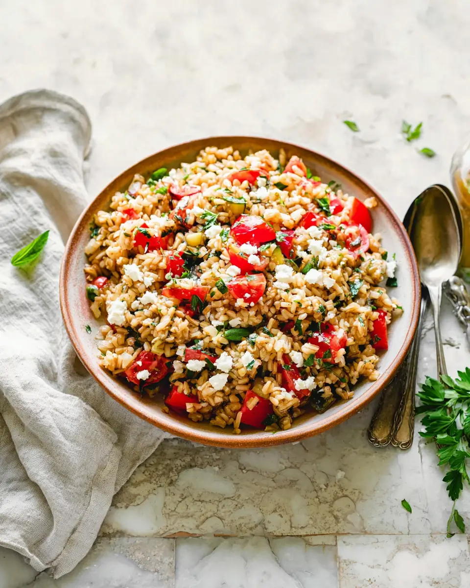 A delicious plate of Mediterranean Brown Rice Salad
