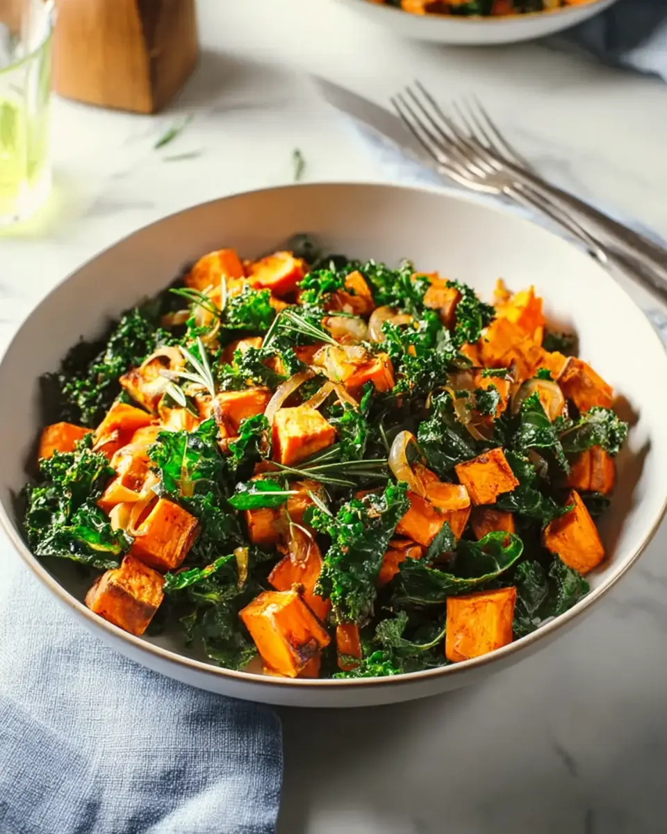 A delicious plate of Roasted Sweet Potato and Kale Salad