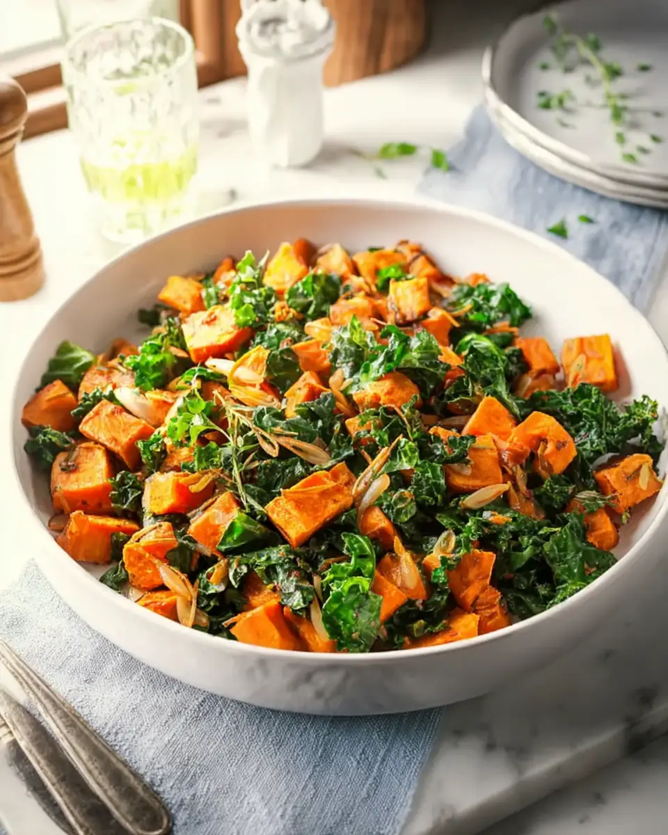 A delicious plate of Roasted Sweet Potato and Kale Salad